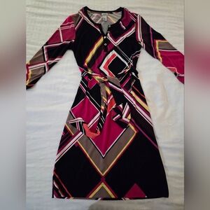 CACHE Retro Graphic Print Belted Shirt Dress Size Small